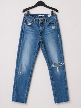 Levi’s Womens Curvy Skinny Jeans Size 29 Distressed Raw Hem Stretch Blue Denim